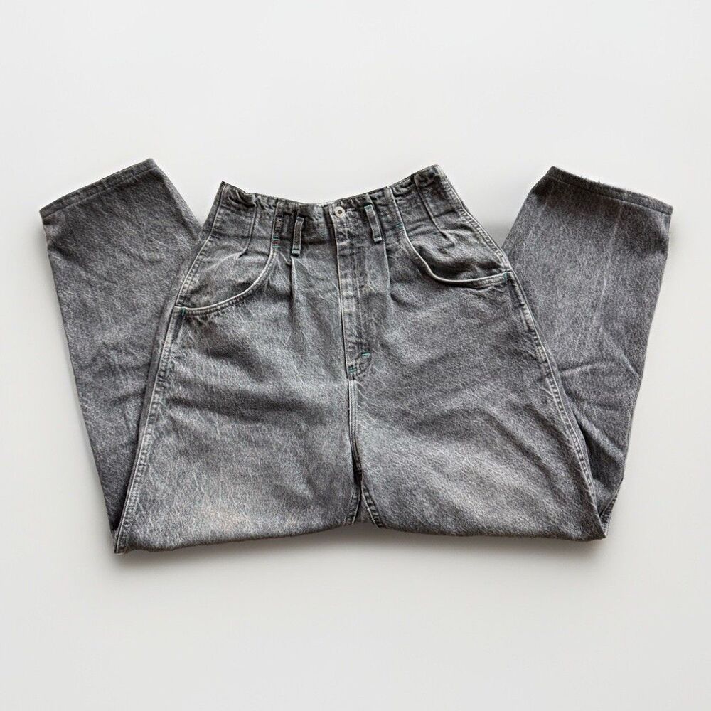 Vintage Lee Jeans Women's Size 25X26 Gray Denim Pleated‎ High-Waisted Mom 90'S